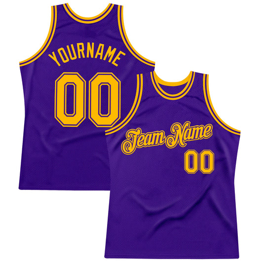Custom Purple Gold Authentic Throwback Basketball Jersey - Sky-Custom