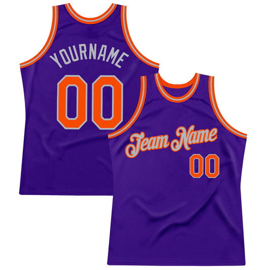 Custom Purple Orange-Gray Authentic Throwback Basketball Jersey - Sky-Custom