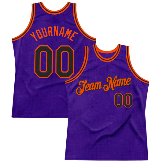 Custom Purple Black-Orange Authentic Throwback Basketball Jersey - Sky-Custom