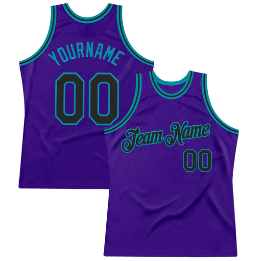 Custom Purple Black-Teal Authentic Throwback Basketball Jersey - Sky-Custom