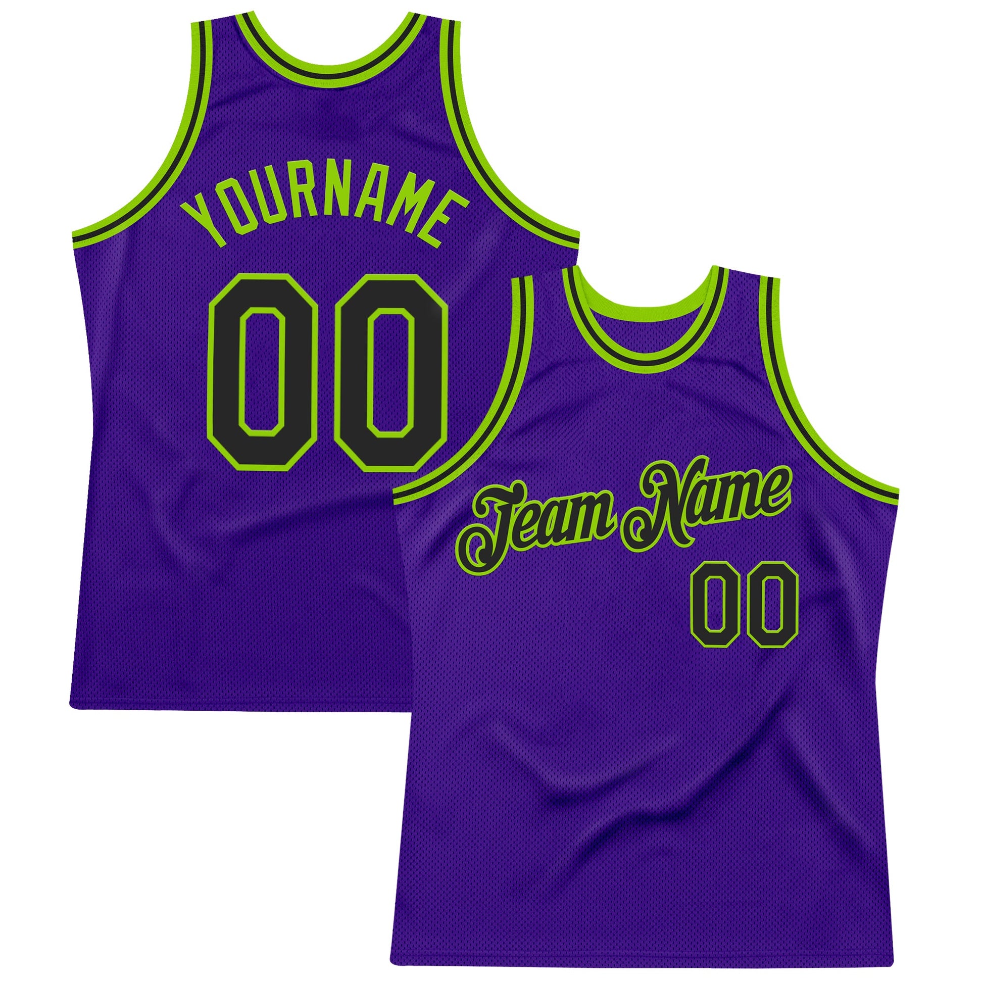 Custom Purple Black-Neon Green Authentic Throwback Basketball Jersey - Sky-Custom