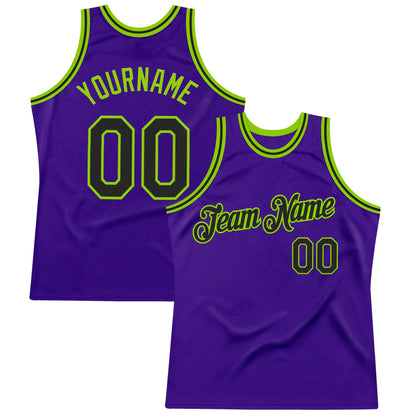Custom Purple Black-Neon Green Authentic Throwback Basketball Jersey - Sky-Custom