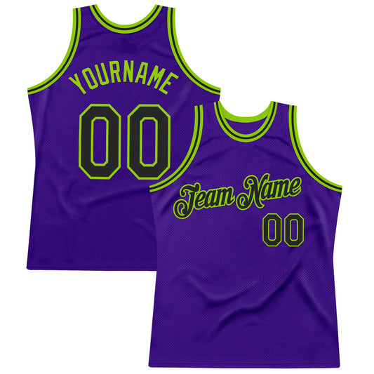Custom Purple Black-Neon Green Authentic Throwback Basketball Jersey - Sky-Custom