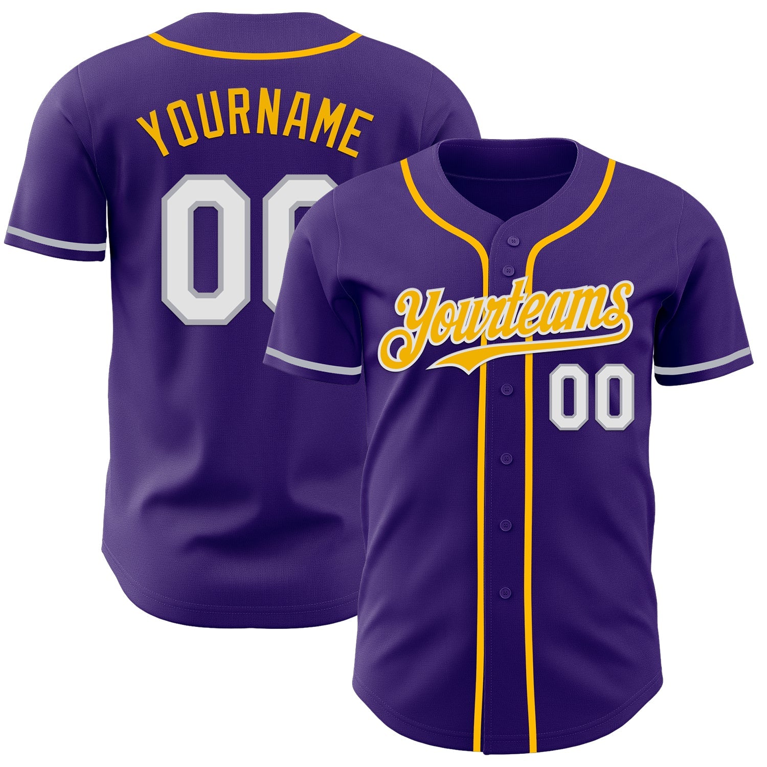 Custom Purple White Gray-Gold Authentic Baseball Jersey - Sky-Custom