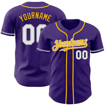 Custom Purple White Gray-Gold Authentic Baseball Jersey - Sky-Custom