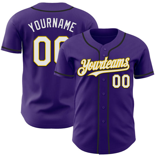 Custom Purple White Yellow-Black Authentic Baseball Jersey - Sky-Custom
