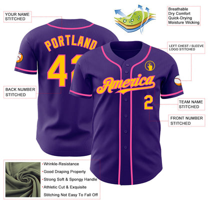 Custom Purple Yellow-Pink Authentic Baseball Jersey - Sky-Custom