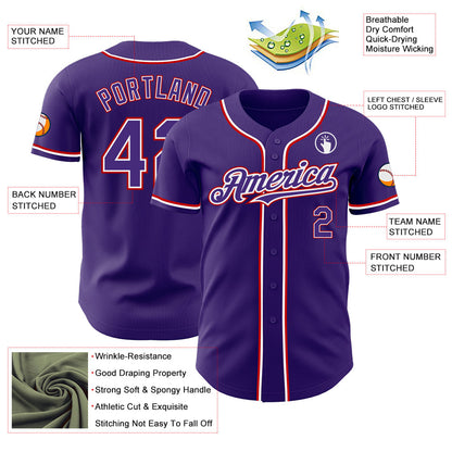 Custom Purple White-Red Authentic Baseball Jersey - Sky-Custom