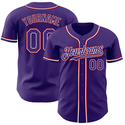 Custom Purple White-Red Authentic Baseball Jersey - Sky-Custom