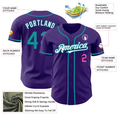 Custom Purple Teal Pink-White Authentic Baseball Jersey - Sky-Custom