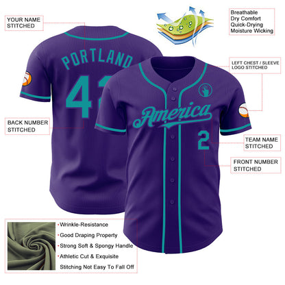 Custom Purple Teal Authentic Baseball Jersey - Sky-Custom