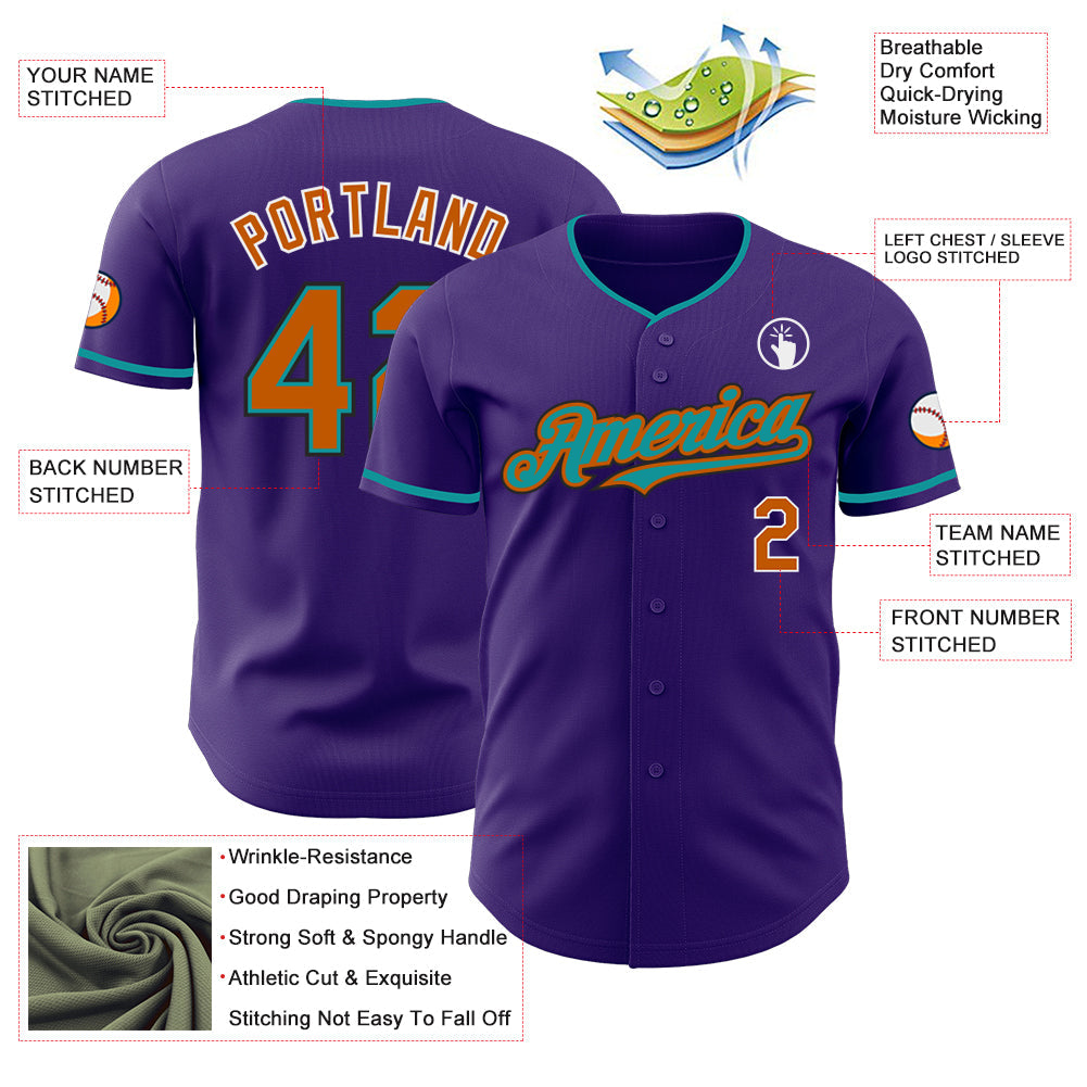 Custom Purple Texas Orange Teal Black-White Authentic Baseball Jersey - Sky-Custom