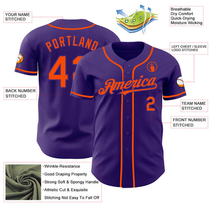 Custom Purple Orange Authentic Baseball Jersey - Sky-Custom