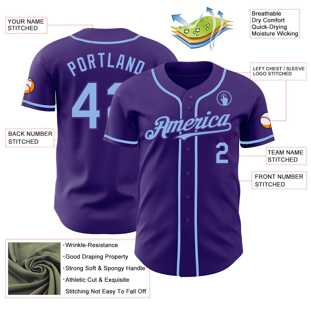 Custom Purple Light Blue Authentic Baseball Jersey - Sky-Custom
