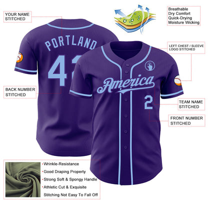 Custom Purple Light Blue Authentic Baseball Jersey - Sky-Custom