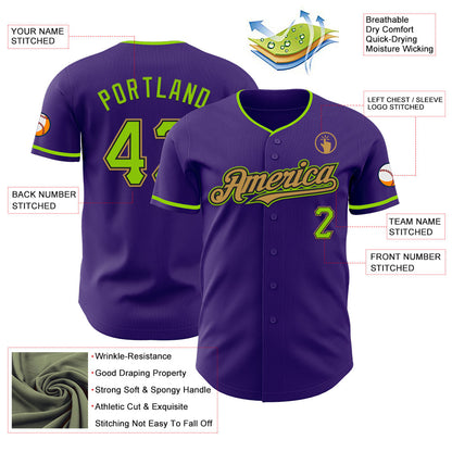 Custom Purple Neon Green Black-Old Gold Authentic Baseball Jersey - Sky-Custom