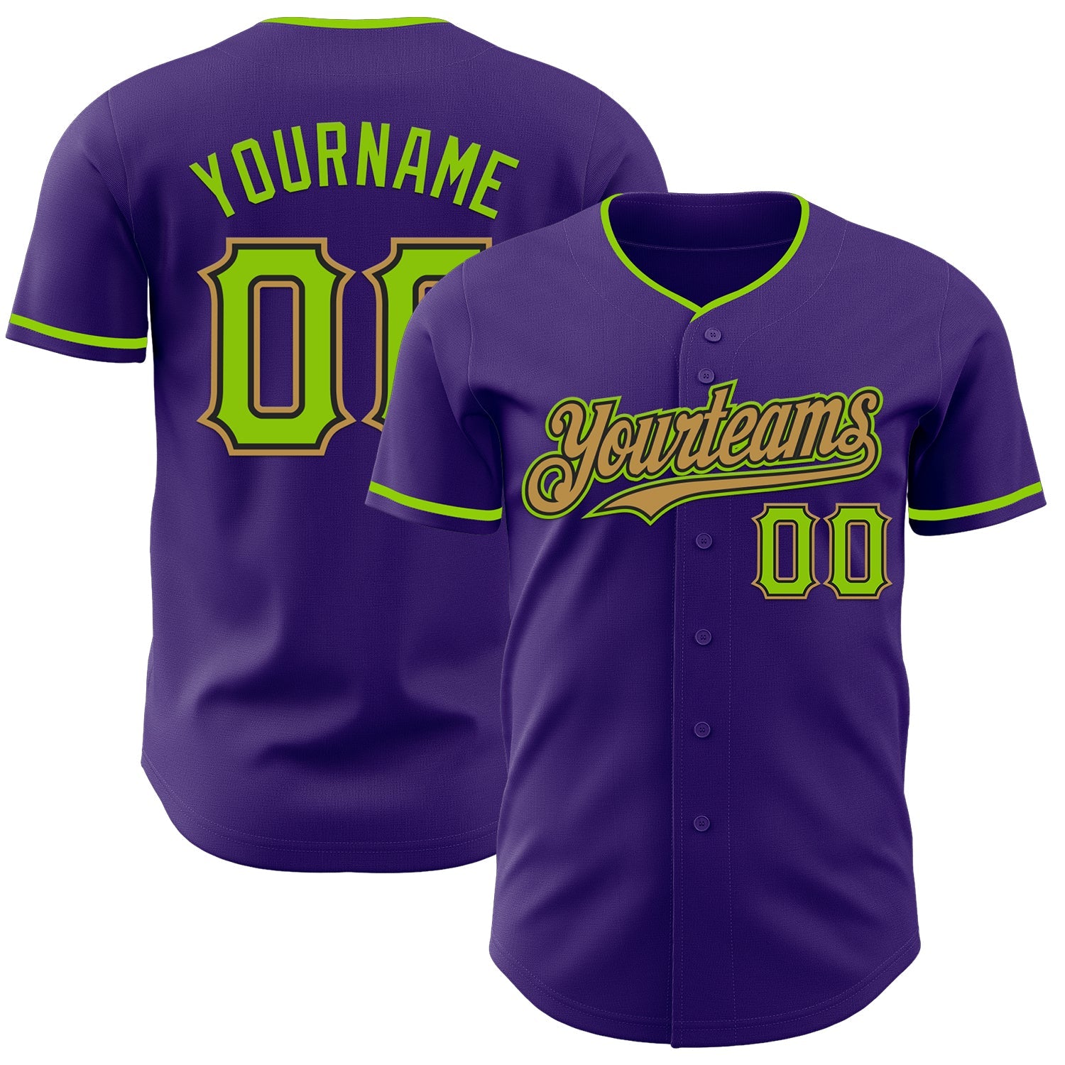 Custom Purple Neon Green Black-Old Gold Authentic Baseball Jersey - Sky-Custom