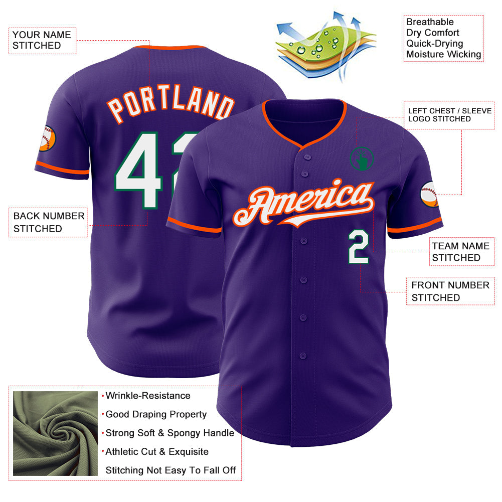 Custom Purple White Orange-Kelly Green Authentic Baseball Jersey - Sky-Custom