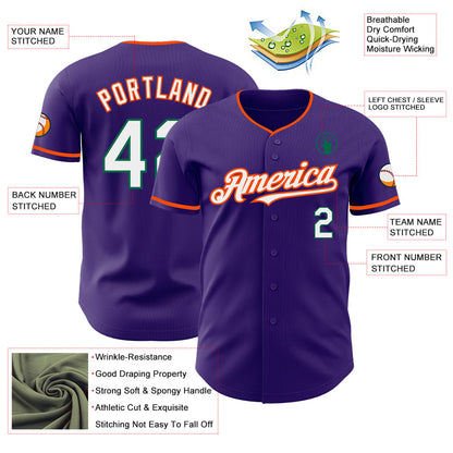 Custom Purple White Orange-Kelly Green Authentic Baseball Jersey - Sky-Custom