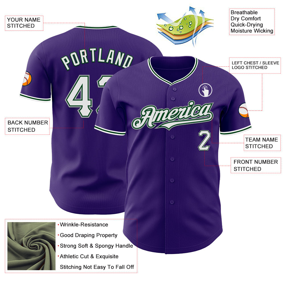 Custom Purple White Green-Gray Authentic Baseball Jersey - Sky-Custom