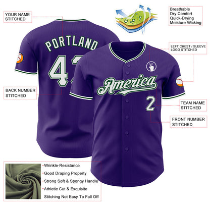Custom Purple White Green-Gray Authentic Baseball Jersey - Sky-Custom