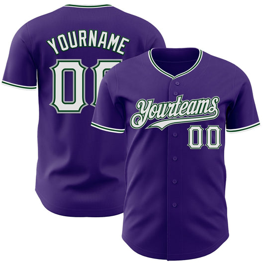 Custom Purple White Green-Gray Authentic Baseball Jersey - Sky-Custom