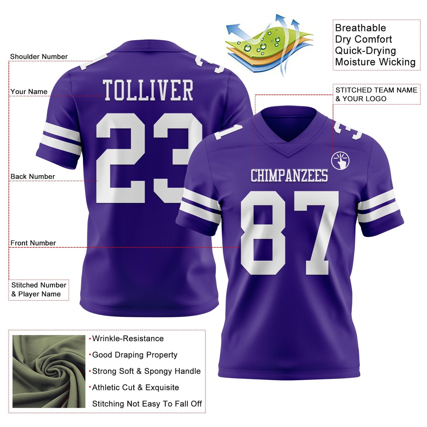 Custom Purple White Mesh Authentic Football Jersey - Sky-Custom
