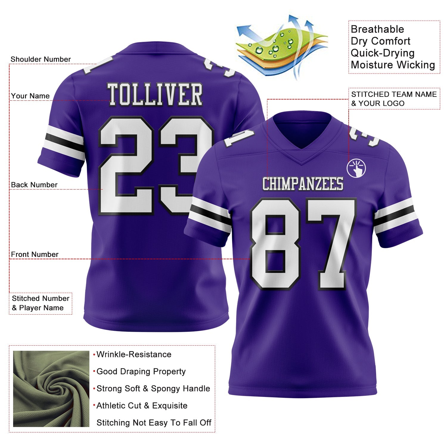 Custom Purple White-Black Mesh Authentic Football Jersey - Sky-Custom