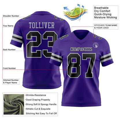 Custom Purple Black-Gray Mesh Authentic Football Jersey - Sky-Custom