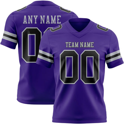 Custom Purple Black-Gray Mesh Authentic Football Jersey - Sky-Custom