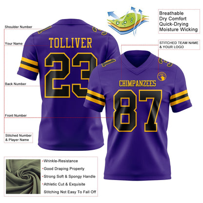 Custom Purple Black-Gold Mesh Authentic Football Jersey - Sky-Custom
