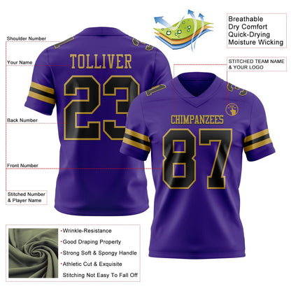 Custom Purple Black-Old Gold Mesh Authentic Football Jersey - Sky-Custom