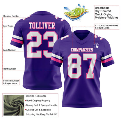 Custom Purple White-Pink Mesh Authentic Football Jersey - Sky-Custom