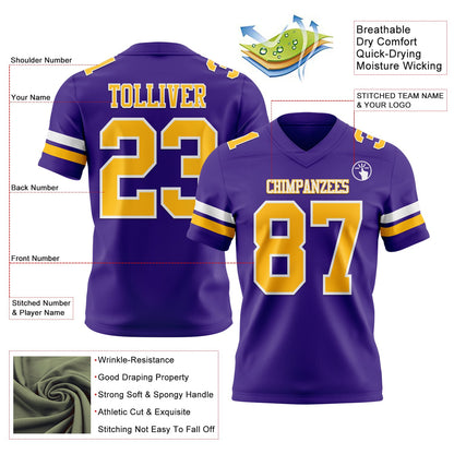 Custom Purple Gold-White Mesh Authentic Football Jersey - Sky-Custom