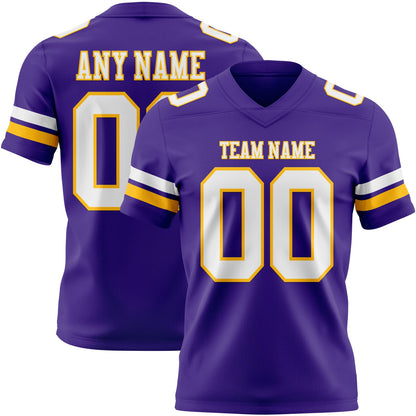 Custom Purple White-Gold Mesh Authentic Football Jersey - Sky-Custom