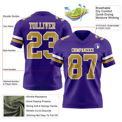 Custom Purple Old Gold-White Mesh Authentic Football Jersey - Sky-Custom