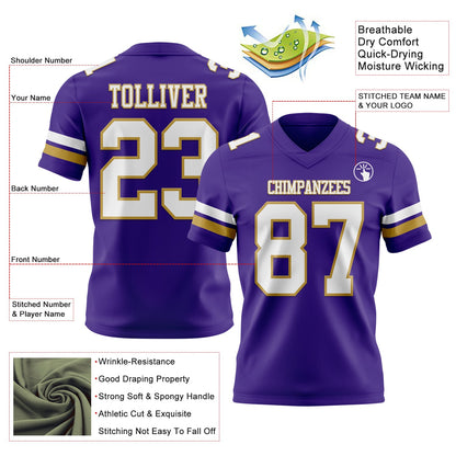 Custom Purple White-Old Gold Mesh Authentic Football Jersey - Sky-Custom