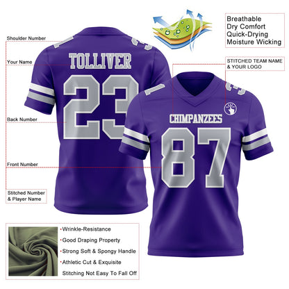 Custom Purple Gray-White Mesh Authentic Football Jersey - Sky-Custom