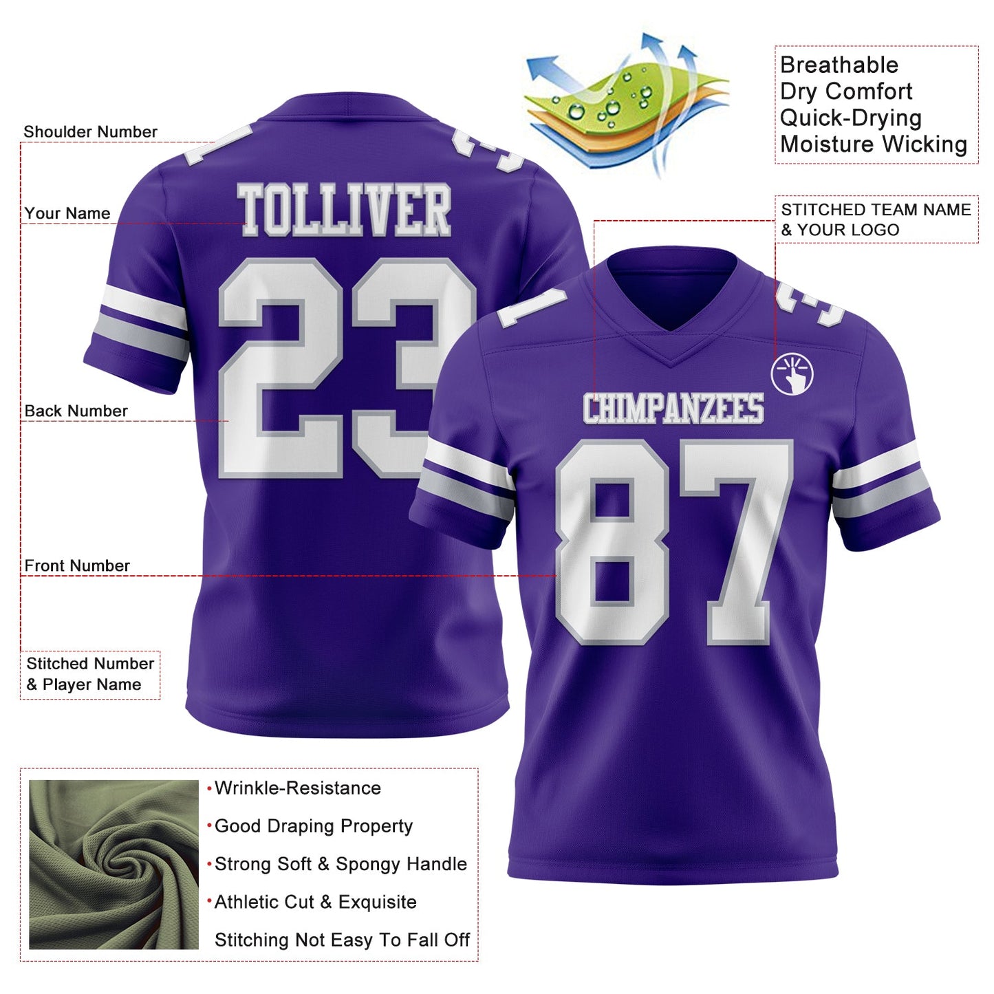 Custom Purple White-Gray Mesh Authentic Football Jersey - Sky-Custom