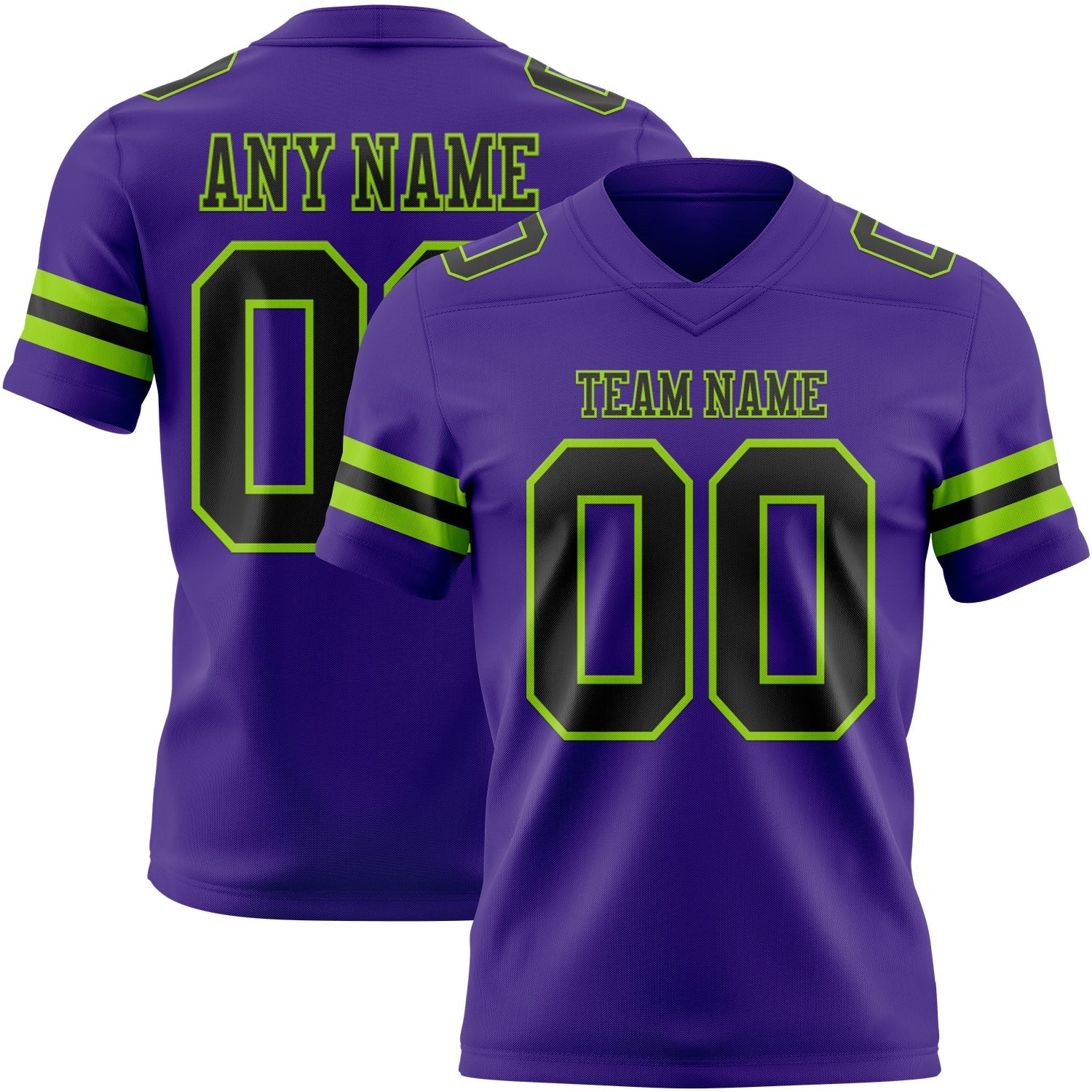 Custom Purple Black-Neon Green Mesh Authentic Football Jersey - Sky-Custom