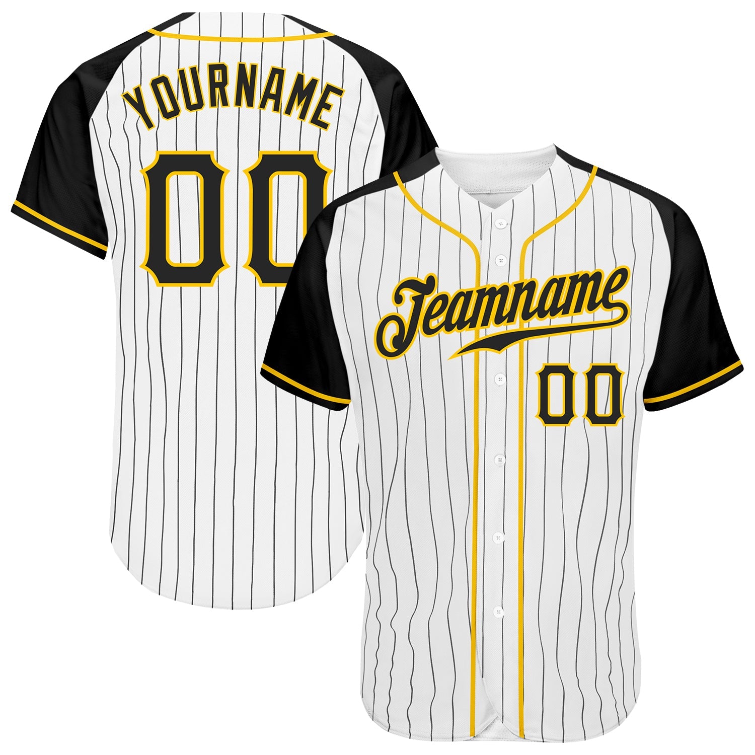 Custom White Black Pinstripe Black-Gold Authentic Raglan Sleeves Baseball Jersey - Sky-Custom