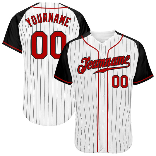 Custom White Black Pinstripe Red-Black Authentic Raglan Sleeves Baseball Jersey - Sky-Custom
