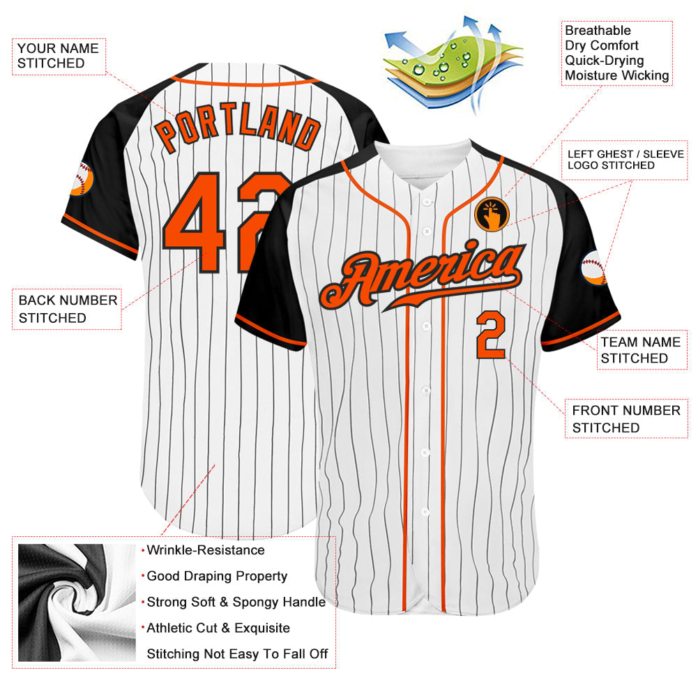 Custom White Black Pinstripe Orange-Black Authentic Raglan Sleeves Baseball Jersey - Sky-Custom