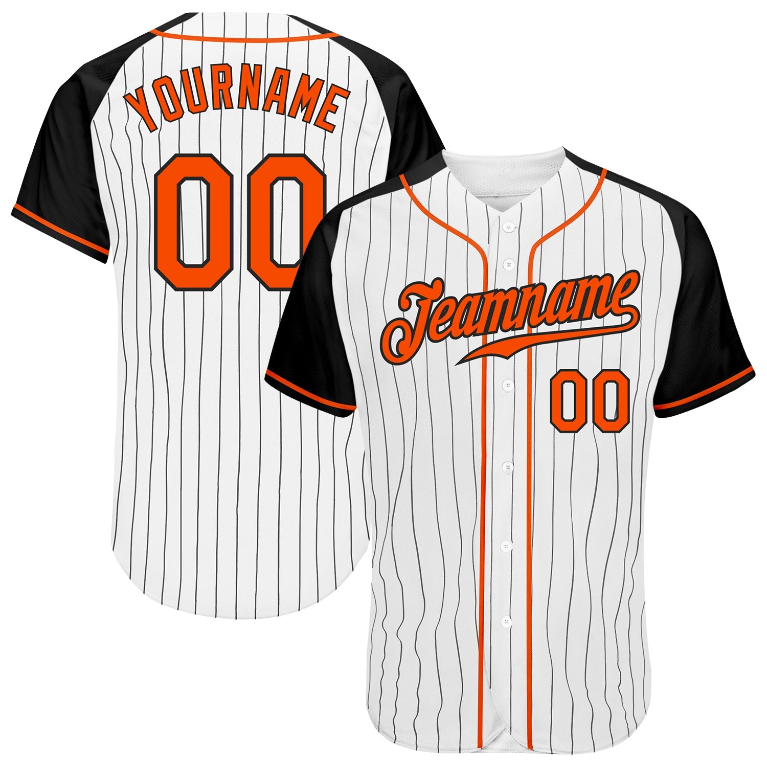 Custom White Black Pinstripe Orange-Black Authentic Raglan Sleeves Baseball Jersey - Sky-Custom