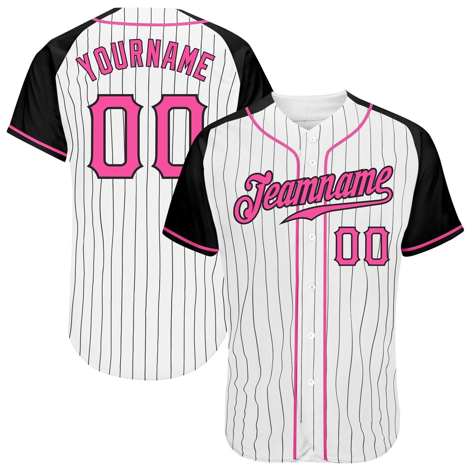 Custom White Black Pinstripe Pink-Black Authentic Raglan Sleeves Baseball Jersey - Sky-Custom