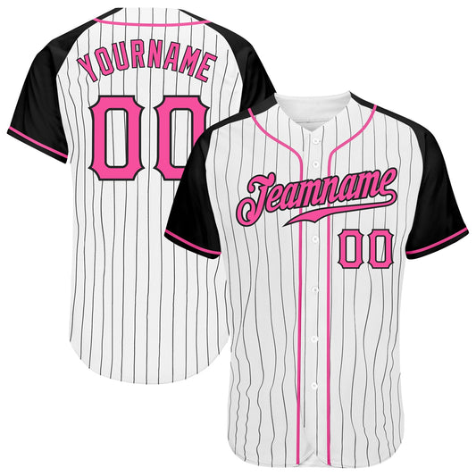 Custom White Black Pinstripe Pink-Black Authentic Raglan Sleeves Baseball Jersey - Sky-Custom