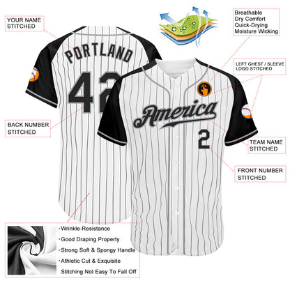 Custom White Black Pinstripe Black-Gray Authentic Raglan Sleeves Baseball Jersey - Sky-Custom