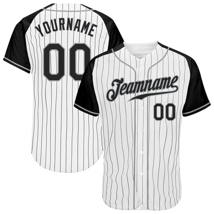 Custom White Black Pinstripe Black-Gray Authentic Raglan Sleeves Baseball Jersey - Sky-Custom