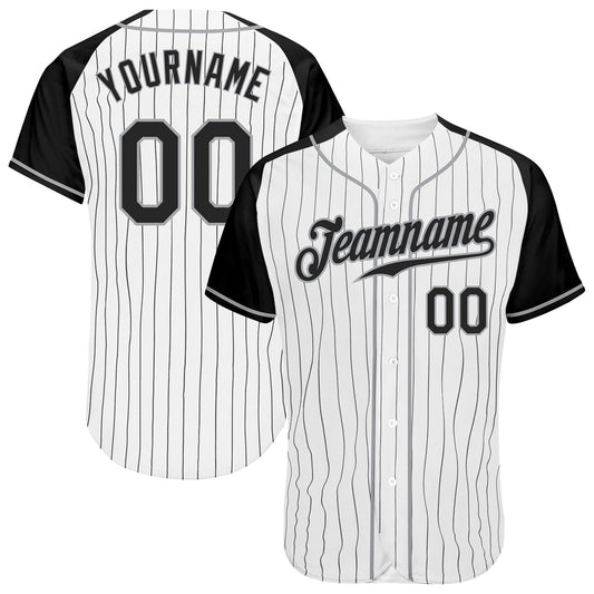 Custom White Black Pinstripe Black-Gray Authentic Raglan Sleeves Baseball Jersey - Sky-Custom