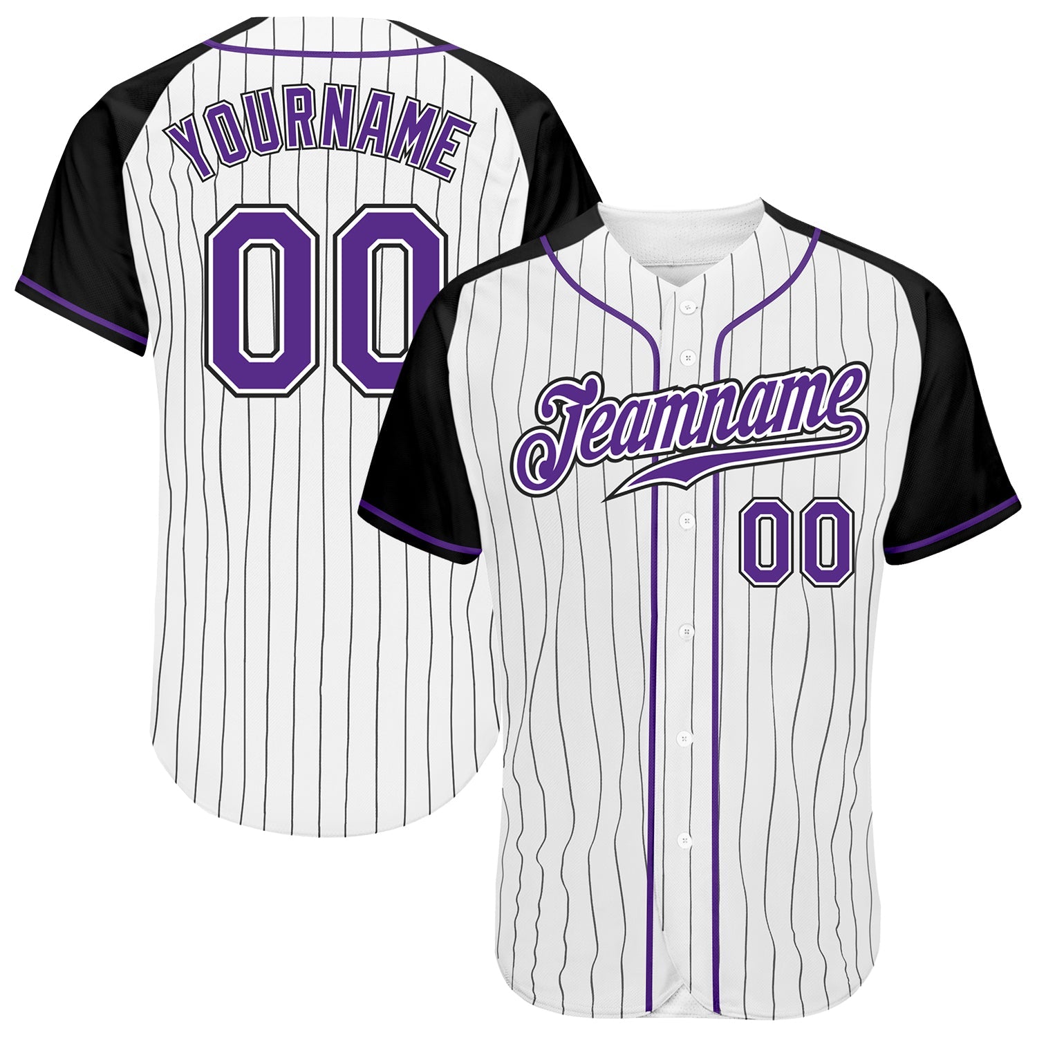 Custom White Black Pinstripe Purple-Black Authentic Raglan Sleeves Baseball Jersey - Sky-Custom